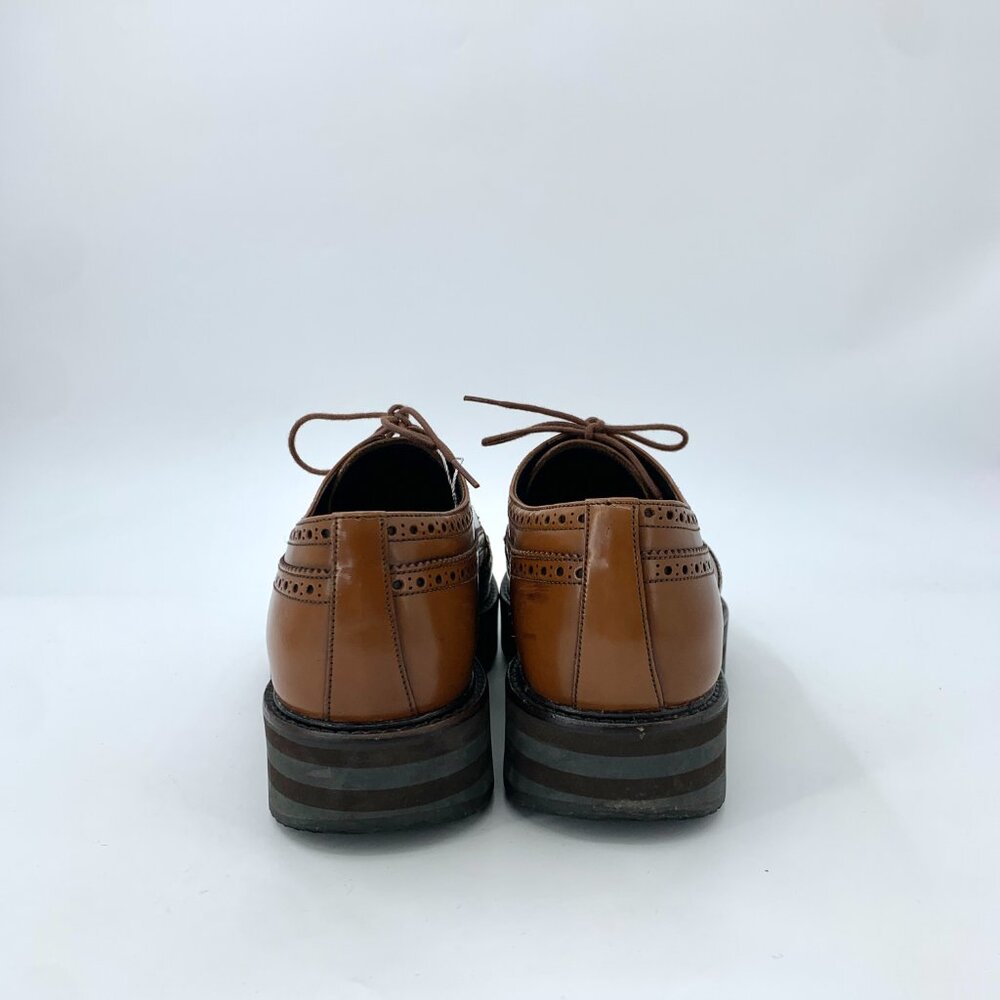 Q12286 Prada size 40.5 brown Baroque carved lace-up thick-soled leather shoes wi - Picture 4 of 9